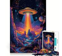 Puzzle da 1000 pezzi con astronave UFO sulla collina,gioco di concentrazione mentale,tagli di precisione,bordi lisci,attività coinvolgente per serate tranquille (50x75cm)
