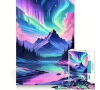 Puzzle da 1000 pezzi con aurora boreale su lago di montagna,bordi sottili,puzzle logico,gioco di svago,regalo di compleanno divertente (38x52cm)