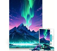 Puzzle da 1000 pezzi con aurora boreale su paesaggio montano,incastro preciso,gioco di logica,gioco di pensiero,rilassante,regalo di Natale artistico (38x52cm)