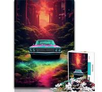 Puzzle da 1000 pezzi con auto al neon nella natura, per adolescenti, giocattoli avvincenti per la decorazione della casa (dimensioni 38x26cm)