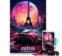 Puzzle da 1000 pezzi con auto al neon retrò a Parigi per adulti, gioco di logica intelligente, divertimento casual, bordi lisci, decorazione da parete (38x52cm)