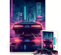 Puzzle da 1000 pezzi con auto retrò e paesaggio urbano futuristico, ideale per ragazzi, gioco di logica e abilità, rilassante e divertente, con tagli precisi Regalo perfetto (50x75cm)