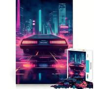 Puzzle da 1000 pezzi con auto retrò e paesaggio urbano futuristico per adolescenti, gioco di logica stimolante, momento di serenità, bordi chiari, regalo creativo (38x26cm)