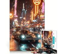 Puzzle da 1000 pezzi con auto retrò in una città al neon, ideale per adolescenti Gioco di logica, rilassante e stimolante per la mente Bordi chiari, elegante regalo (38x52cm)