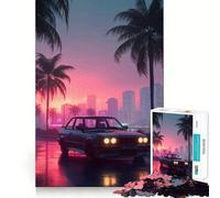 Puzzle da 1000 pezzi con auto retrò su strada illuminata al neon, ideale per ragazzi Gioco interattivo di gruppo, immagine da assemblare e decorazione murale (38x26cm)