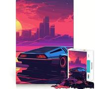 Puzzle da 1000 pezzi con auto retrò Synthwave al tramonto, ideale per adolescenti, per migliorare la memoria, perfetto come attività domestica e regalo 38x52cm