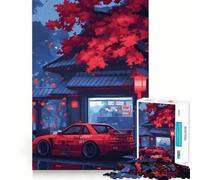 Puzzle da 1000 pezzi con auto rossa in una strada giapponese per adulti, gioco di logica, passatempo per la casa, bordi puliti, bel regalo (38x52cm)