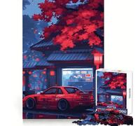 Puzzle da 1000 pezzi con auto rossa in una strada giapponese per adulti, gioco di logica, passatempo per la casa, bordi puliti, bel regalo (38x52cm)