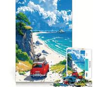 Puzzle da 1000 pezzi con auto rossa su scogliera costiera per adulti, ideale per stimolare la mente e il divertimento, con bordi di alta qualità e un'opera d'arte da collezione (38x26cm)