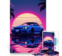 Puzzle da 1000 pezzi con auto sportiva al neon Skyline GTR per adolescenti, gioco di logica, comodo e rilassante, taglio liscio, regalo per le feste (38x26cm)