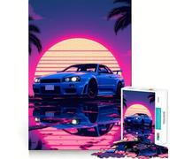 Puzzle da 1000 pezzi con auto sportiva al neon Skyline GTR per ragazzi, gioco intelligente, per interni, bordi lisci, pezzo da collezione (38x52cm)