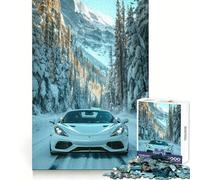 Puzzle da 1000 pezzi con auto sportiva bianca tra montagne innevate, ideale per ragazzi Gioco di squadra, attività ricreative, taglio perfetto, regalo perfetto (50x75cm)