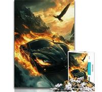 Puzzle da 1000 pezzi con auto sportiva e fiamme per adulti e ragazzi, per ammazzare il tempo durante le vacanze, con pezzi completamente interconnessi e di forma casuale (38x26cm)