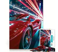 Puzzle da 1000 pezzi con auto sportiva rossa, guida notturna, ideale per adolescenti, per rafforzare la memoria, divertimento rilassante, bordi di qualità, regalo perfetto (50x75cm)