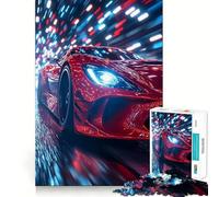Puzzle da 1000 pezzi con auto sportiva rossa, guida notturna, per adolescenti, gioco di logica stimolante, momento di serenità, bordi chiari, regalo creativo (38x26cm)