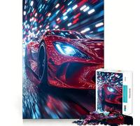 Puzzle da 1000 pezzi con auto sportiva rossa, ideale per la guida notturna, gioco di logica e svago per adolescenti, con bordi lisci e di alta qualità (50x75cm)