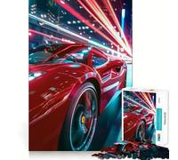 Puzzle da 1000 pezzi con auto sportiva rossa in movimento notturno, ideale per ragazzi, per migliorare la memoria, alleviare la tensione e creare un'opera d'arte di alta qualità (38x52cm)