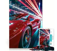 Puzzle da 1000 pezzi con auto sportiva rossa per guida notturna, gioco di abilità mentale, hobby tranquillo, design, assemblaggio, regalo per le vacanze (38x26cm)