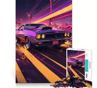 Puzzle da 1000 pezzi con auto sportiva viola, ideale per una guida notturna, un gioco stimolante per la mente e un momento di relax Pezzo da collezione di alta qualità (38x52cm)