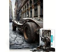 Puzzle da 1000 pezzi con auto steampunk in città per adulti e ragazzi, ideale per migliorare la memoria, per un relax leggero e piacevole, con tagli netti e un regalo delizioso 50x75cm