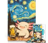 Puzzle da 1000 pezzi con axolotl,birra,notte stellata,decorazione pulita e adatta,gioco di abilità mentale,momento di relax,decorazione natalizia da parete (38x26cm)