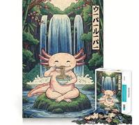 Puzzle da 1000 pezzi con axolotl che mangia ramen vicino a una cascata Taglio preciso,gioco stimolante per la mente,divertimento per il tempo libero,decorazione natalizia,regalo (38x26cm)
