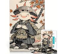 Puzzle da 1000 pezzi con axolotl e samurai in autunno,decorazione pulita e compatta,gioco per la mente,regalo per momenti di tranquillità,regalo di compleanno (50x75cm)