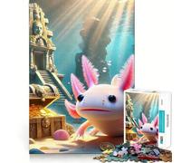 Puzzle da 1000 pezzi con axolotl e tesoro,design a bordi fini,puzzle logico,gioco di svago,regalo di compleanno divertente (50x75cm)