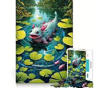 Puzzle da 1000 pezzi con axolotl in uno stagno di ninfee,taglio preciso,rompicapo,regalo,divertimento per il tempo libero,decorazione natalizia da appendere al muro (38x26cm)