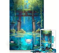 Puzzle da 1000 pezzi con axolotl in uno stagno in un giardino giapponese,taglio liscio,gioco di logica,regalo,momento di relax,opera d'arte natalizia (50x75cm)