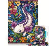 Puzzle da 1000 pezzi con axolotl in vetro colorato per ragazzi, stimolante per la mente e il tempo libero, con bordi precisi, regalo originale 50x75cm