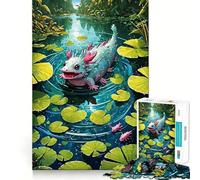 Puzzle da 1000 pezzi con axolotl nello stagno delle ninfee,taglio liscio,gioco di logica,regalo,momento di relax,opera d'arte natalizia (50x75cm)