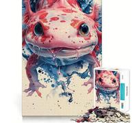 Puzzle da 1000 pezzi con axolotl rosa e schizzi blu, ideale per ragazzi, per migliorare la memoria, rilassarsi e divertirsi Dimensioni precise, regalo creativo (38x52cm)