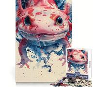 Puzzle da 1000 pezzi con axolotl rosa e schizzi blu, ideale per ragazzi, per stimolare la memoria, per il tempo libero a casa, per assemblare immagini e creare un regalo adorabile (50x75cm)