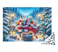 Puzzle da 1000 pezzi con Babbo Natale e la signora Babbo Natale all'aperto, ideale per giochi educativi per adulti. Bellissima decorazione, difficile, perfetto come regalo di compleanno. 70x50 cm