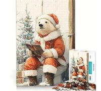 Puzzle da 1000 pezzi con Babbo Natale orso polare che legge sul water, ideale per adolescenti, gioco mentale, momento di relax, taglio di alta qualità, regalo artistico (50x75cm)