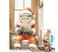 Puzzle da 1000 pezzi con Babbo Natale squalo sul water, ideale per adolescenti, per migliorare la memoria e il tempo libero Oggetto a forma di Babbo Natale 38x52cm