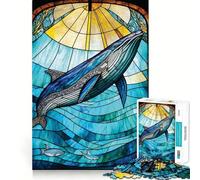 Puzzle da 1000 pezzi con balena blu e vetrata artistica Divertimento assicurato,stimola la mente,ideale per momenti di relax e tranquillità,perfetto come regalo di Natale 38x52cm
