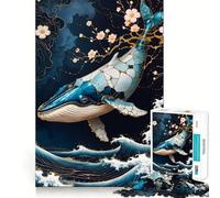 Puzzle da 1000 pezzi con balena blu in stile Kintsugi,taglio preciso,sfida intelligente e divertente,gioco per il tempo libero,regalo di Natale 38x26cm
