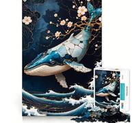 Puzzle da 1000 pezzi con balena blu,tecnica Kintsugi,bordi perfetti,gioco di allenamento mentale,divertimento a ritmo lento,regalo di compleanno 50x75cm