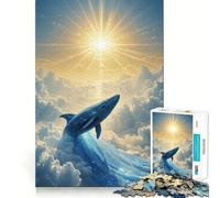 Puzzle da 1000 pezzi con balena celeste che sorge verso il sole,taglio netto,arte,concentrazione,gioco di costruzione,relax,divertimento,compleanno (38x26cm)