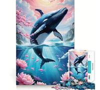 Puzzle da 1000 pezzi con balena che emerge e paesaggio marino floreale,gioco creativo di abilità,componenti robusti e ben definiti,ideale da portare in viaggio,gioco per allenare la mente (38x52cm)
