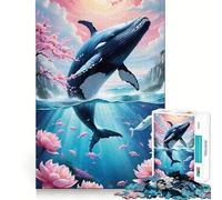 Puzzle da 1000 pezzi con balena che emerge e paesaggio marino floreale,per adulti,divertente gioco di memoria,incastro sicuro,montaggio sicuro,attività per tutta la famiglia (50x75cm)