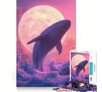 Puzzle da 1000 pezzi con balena che galleggia in un cielo rosa,ideale per ragazzi Divertimento con il trenino della memoria,facile da realizzare,con incastri perfetti e,per attività di gruppo