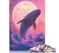 Puzzle da 1000 pezzi con balena che galleggia nel cielo rosa, puzzle quadrati per adulti e puzzle in legno, decorazione per la casa, puzzle da 1000 pezzi (75x50 cm)