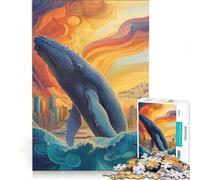 Puzzle da 1000 pezzi con balena che salta in un paesaggio urbano gioco interattivo per allenare mente e mani con pezzi a incastro di forma casuale 38x26cm
