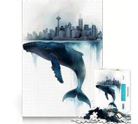 Puzzle da 1000 pezzi con balena e paesaggio urbano per adulti,gioco di abilità mentale,taglio laser per un incastro perfetto,attività gratificante per le giornate di pioggia (38x52cm)