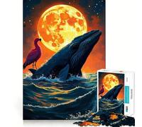 Puzzle da 1000 pezzi con balena,fenicottero e luna,un'opera d'arte fantasy per ragazzi,gioco di concentrazione mentale,tagli di precisione con bordi lisci,perfetto come regalo di Natale (38x52cm)