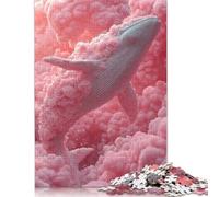 Puzzle da 1000 pezzi con balena floreale tra le nuvole rosa, puzzle quadrati creativi per adulti e puzzle in legno, gioco impegnativo, 1000 pezzi (75x50 cm)