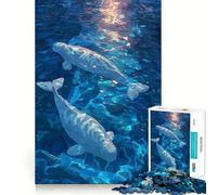 Puzzle da 1000 pezzi con balene beluga in acque blu,bordi lisci,gioco di abilità mentale,divertimento,momenti di relax,regalo di compleanno,hobby (50x75cm)